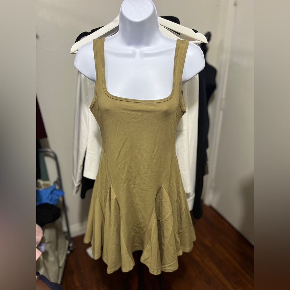 OGL Olive Green Mini Dress with Flared Skirt